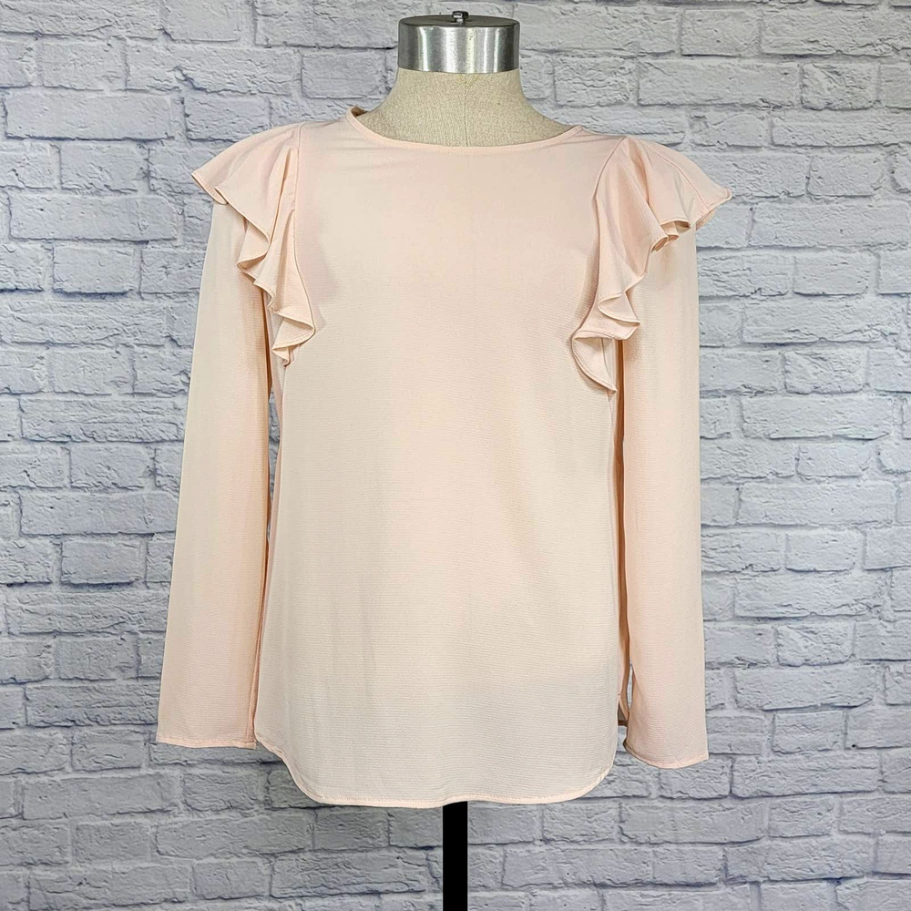 Kut from the Kloth Maki Blouse Pink Ruffle Long Sleeve Coquette Women's Small